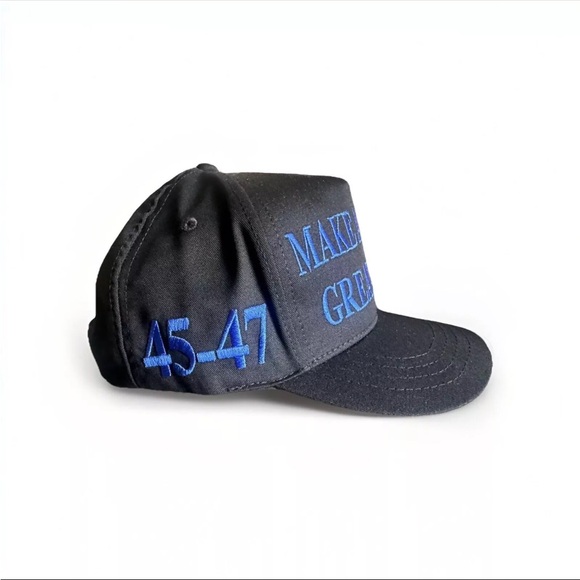 Donald Trump Official Black MAGA Hat Blue Line Police Law Make America Great - Picture 2 of 4